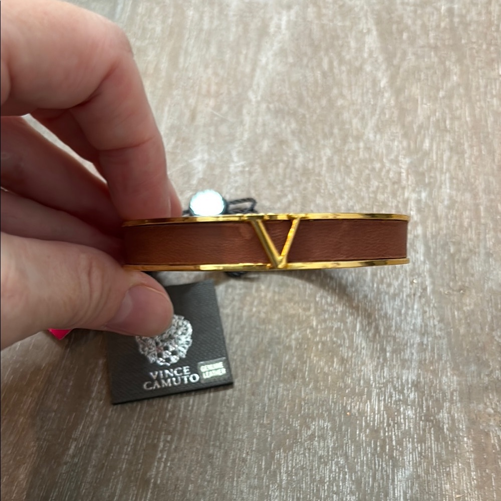 Vince Camuto Gold and Brown Leather Jewelry Bracelet - Picture 1 of 2